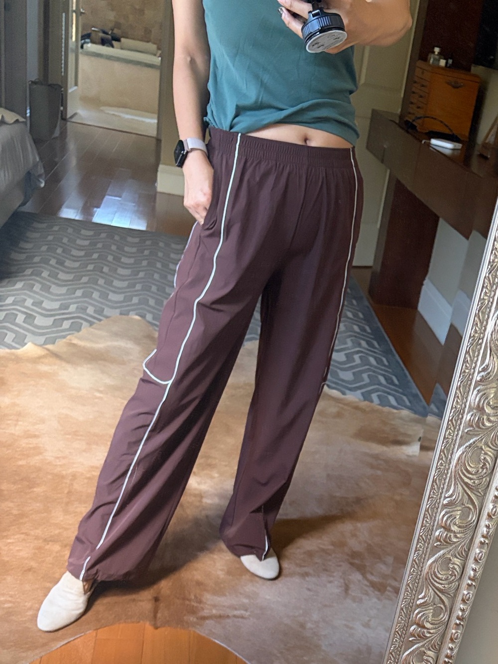 Brown contrast piping track  Pants with White Piping